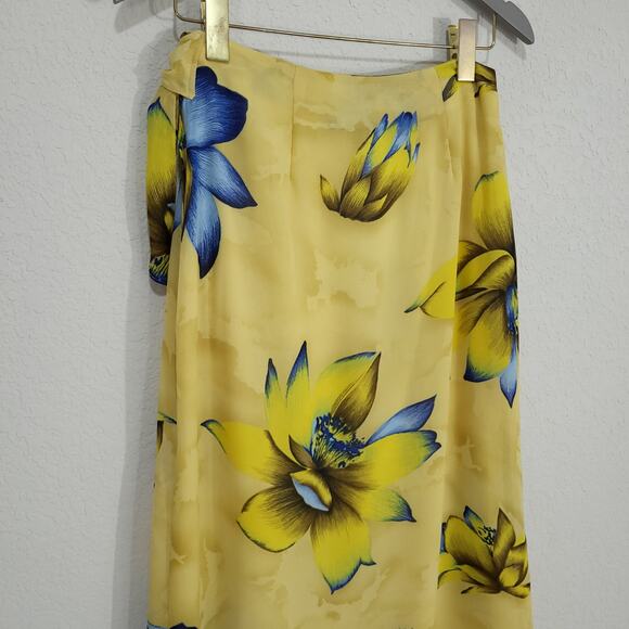 Rikki J Vintage Midi Skirt Womens Size Small Yellow Floral Summer Floral… - Picture 12 of 13